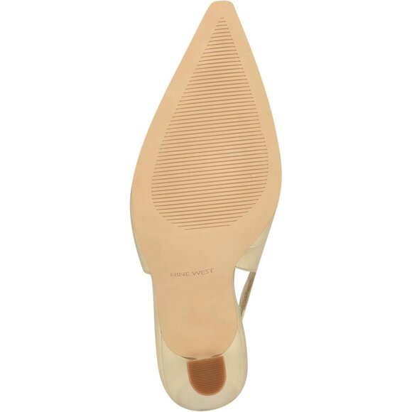 Nine West Womens Gold 710 Leather Closed Pointed Toe Sling Back Veroni Pump - Picture 4 of 6